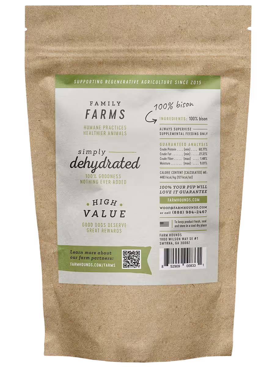 Farm Hounds Pasture-Raised Bison Strips for Dogs – 4 oz