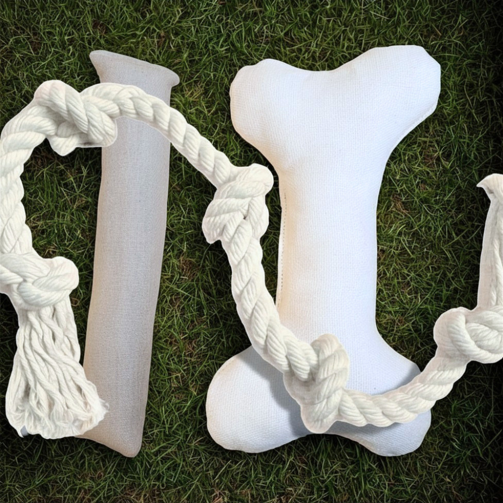 Natural Dog Toy Bundle — Hemp & Organic Cotton | Cuddle, Fetch & Tug