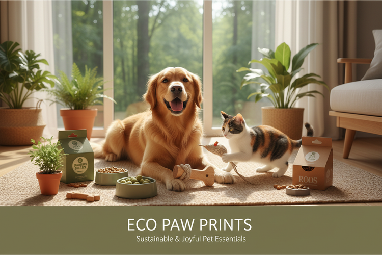 A dog and cat surrounded by eco-friendly pet products including sustainable toys, organic treats, and natural grooming essentials — Eco Pet Picks at Eco Pet Pack."