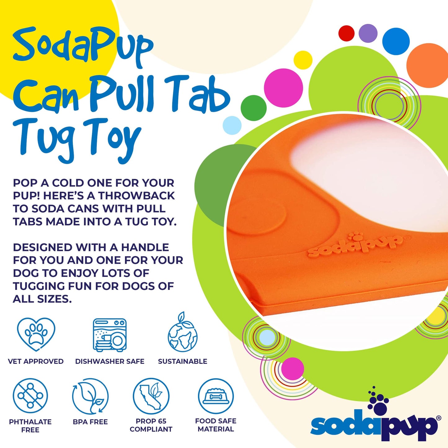 SodaPup Pop Top Natural Rubber Tug Toy – USA Made