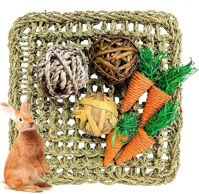 Hamiledyi Seagrass Activity Mat & Chew Toy Set for Small Animals