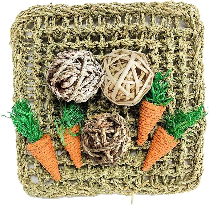 Hamiledyi Seagrass Activity Mat & Chew Toy Set for Small Animals