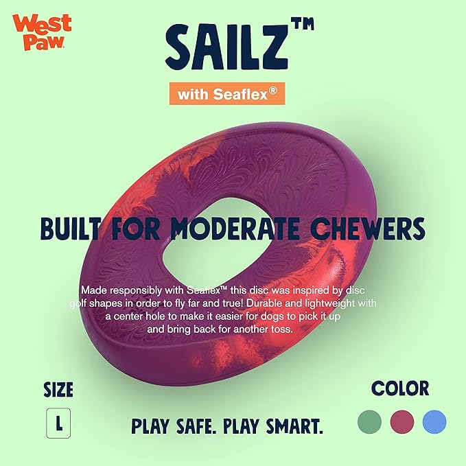 West Paw Seaflex Sailz Flying Disc Dog Toy – Eco-Friendly Zogoflex | Made in USA