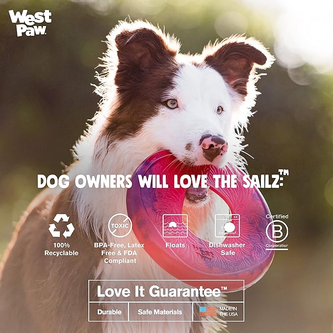 West Paw Seaflex Sailz Flying Disc Dog Toy – Eco-Friendly Zogoflex | Made in USA