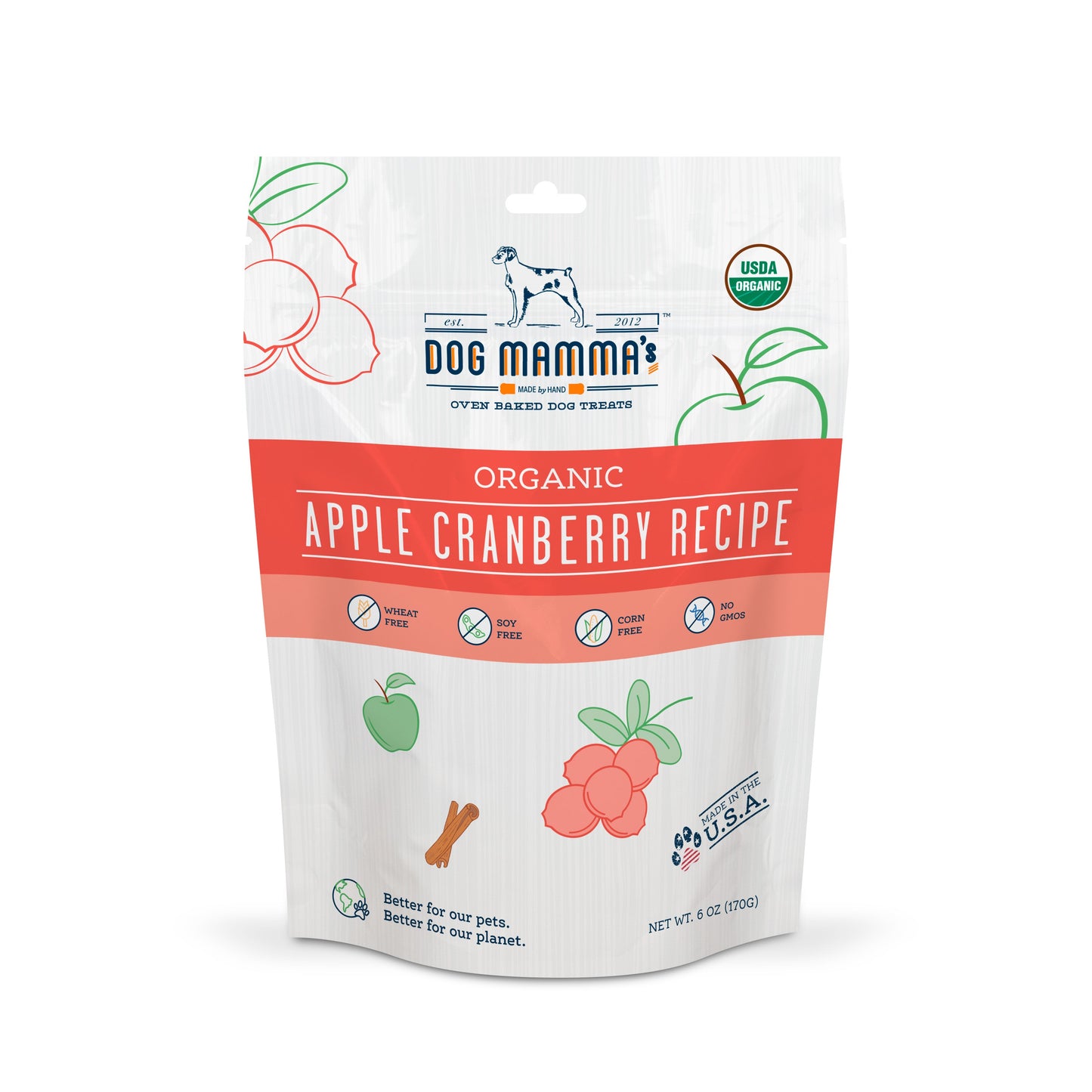 Dog Mamma's Organic Apple Cranberry Dog Treats – 6 oz | USDA Organic
