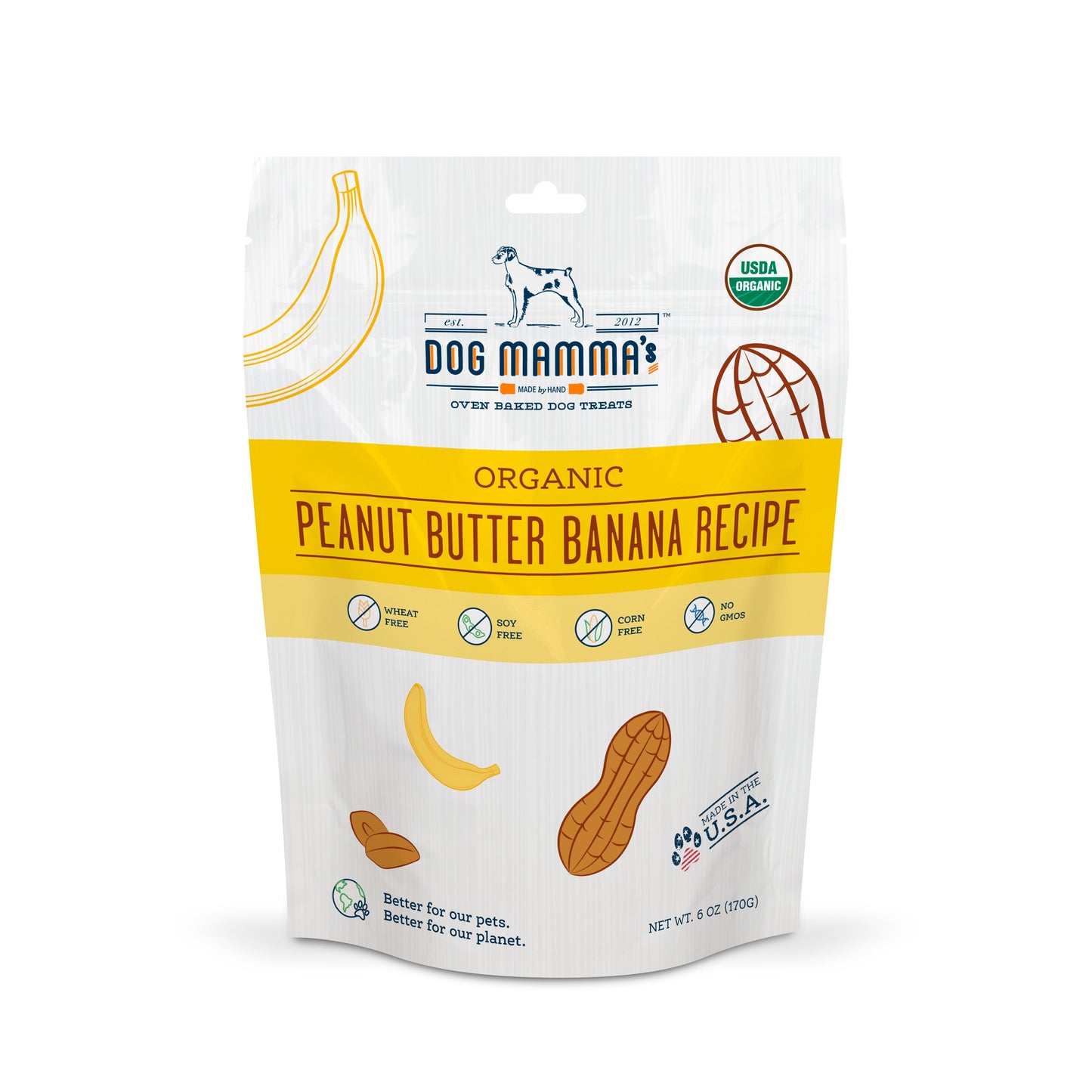 Dog Mamma's Organic Peanut Butter Banana Dog Treats – 6 oz | USDA Organic