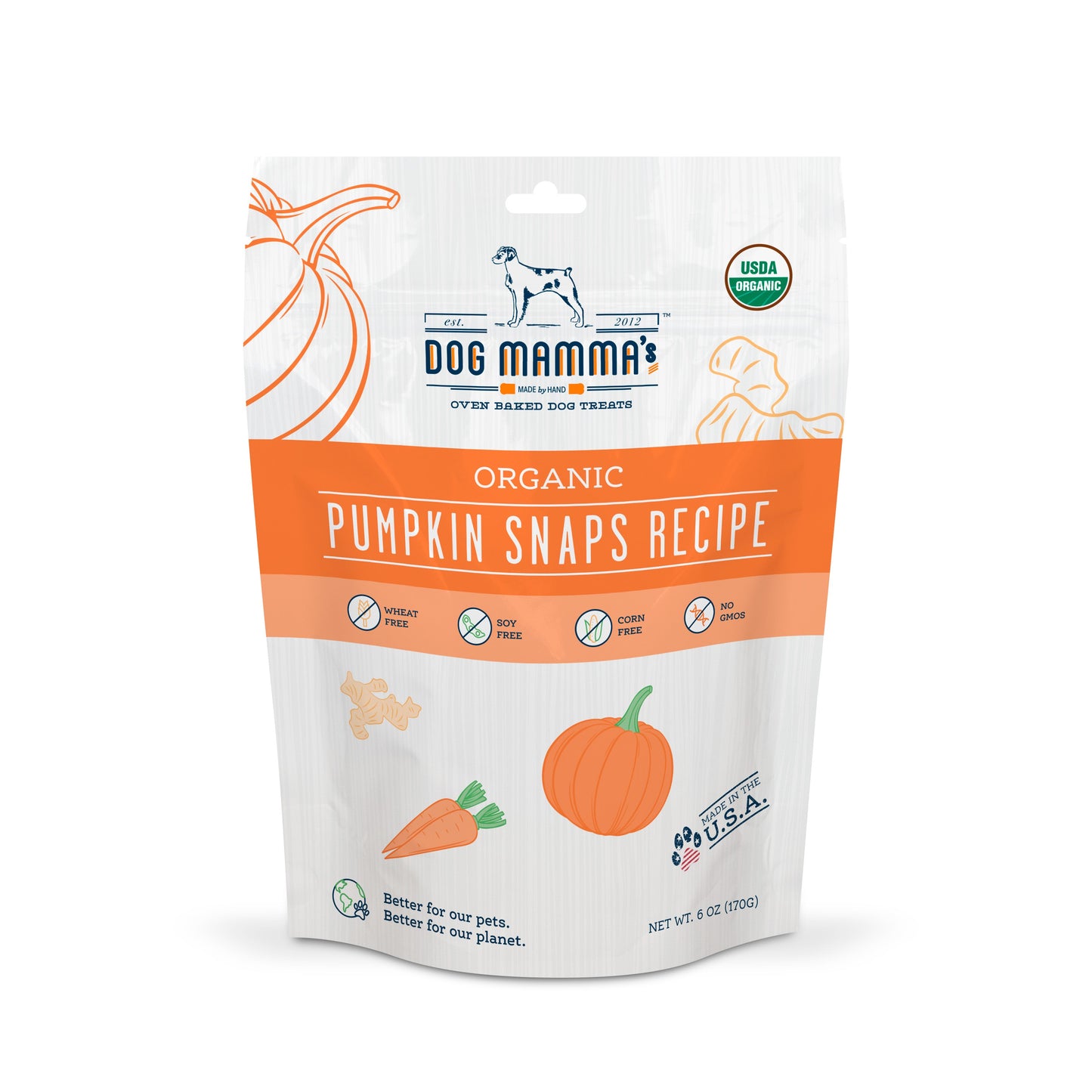 Dog Mamma's Organic Pumpkin Snaps Dog Treats – 6 oz | USDA Organic