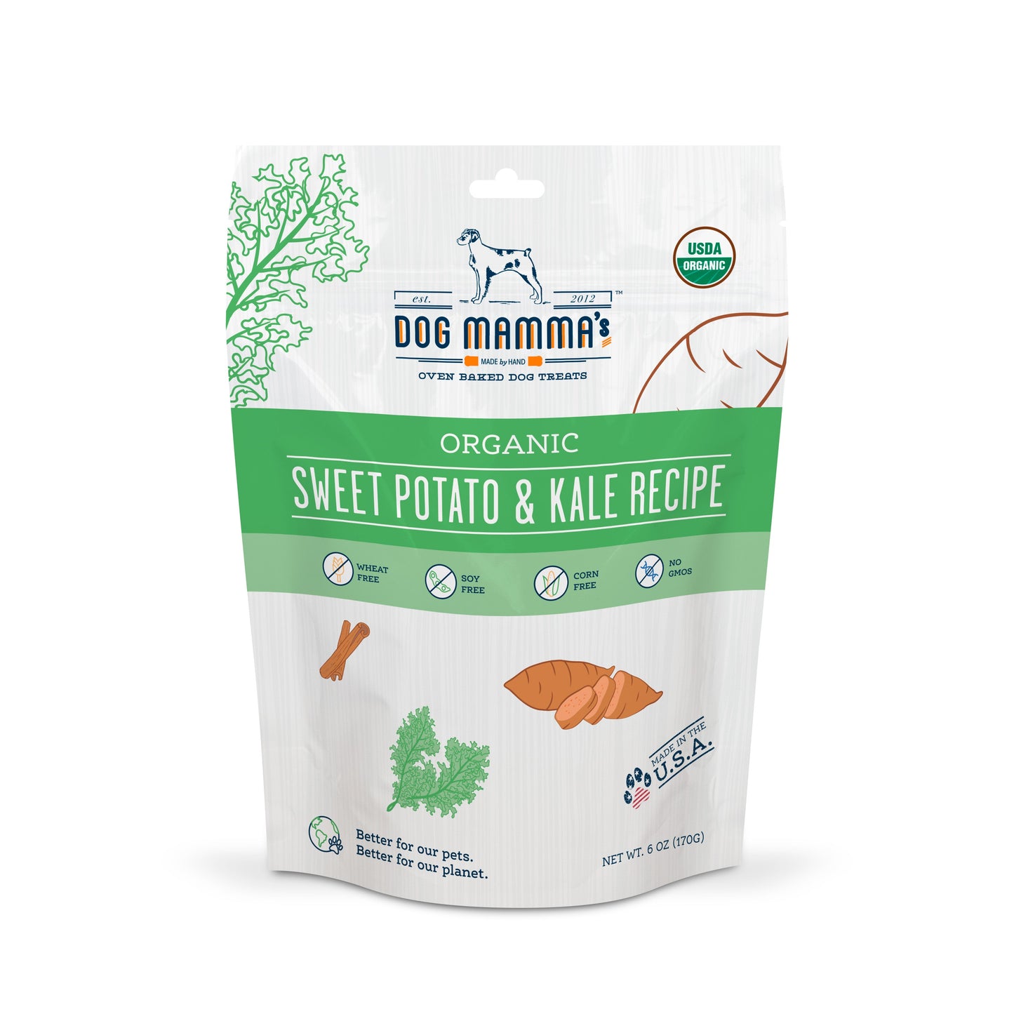 Dog Mamma's Organic Sweet Potato & Kale Dog Treats – 6 oz | USDA Organic