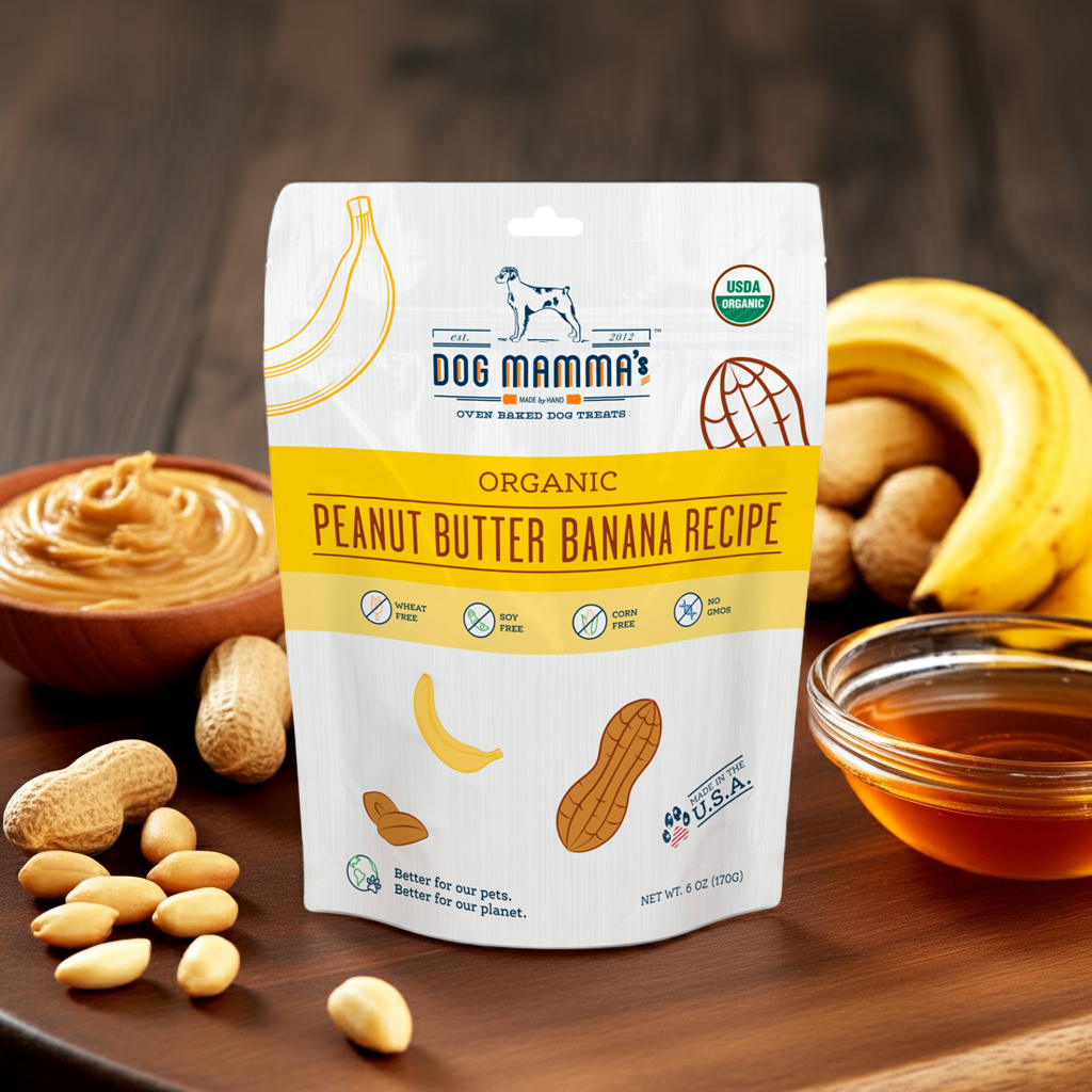 Dog Mamma's Organic Peanut Butter Banana Dog Treats – 6 oz | USDA Organic