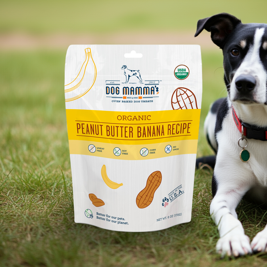 Dog Mamma's Organic Peanut Butter Banana Dog Treats – 6 oz | USDA Organic