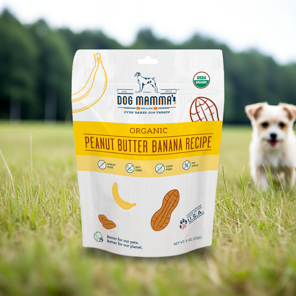 Dog Mamma's Organic Peanut Butter Banana Dog Treats – 6 oz | USDA Organic