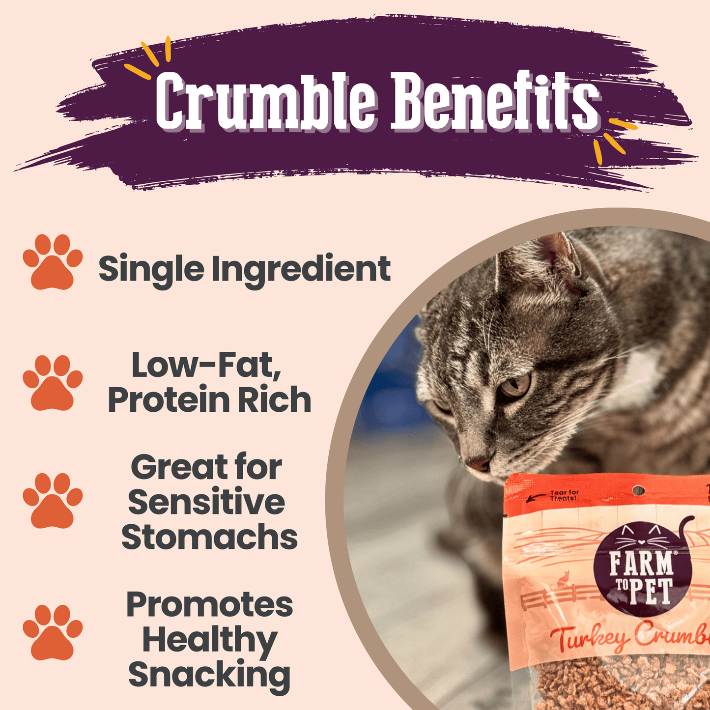 Turkey Crumbles for Cats | Single-Ingredient, Grain-Free Cat Treats