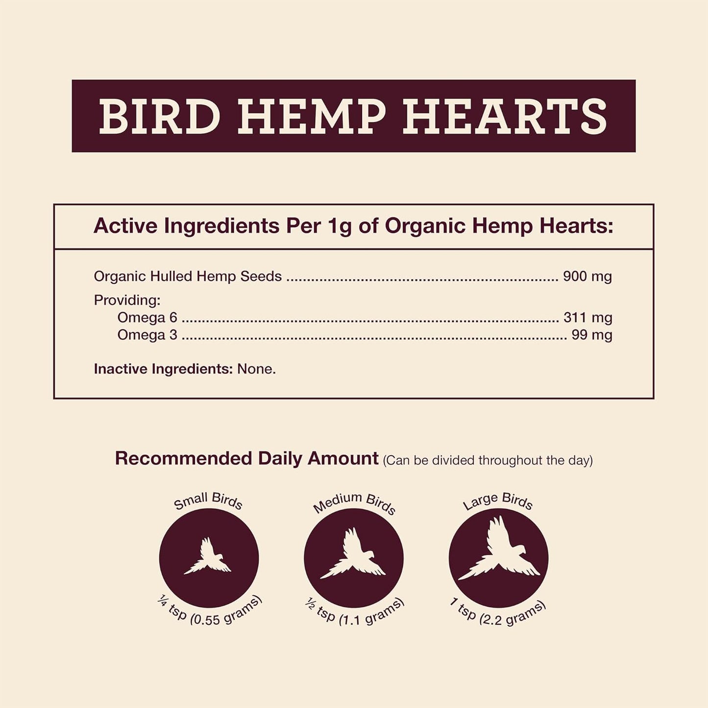 Organic Hemp Hearts for Birds | Feather Plucking & Immune Support