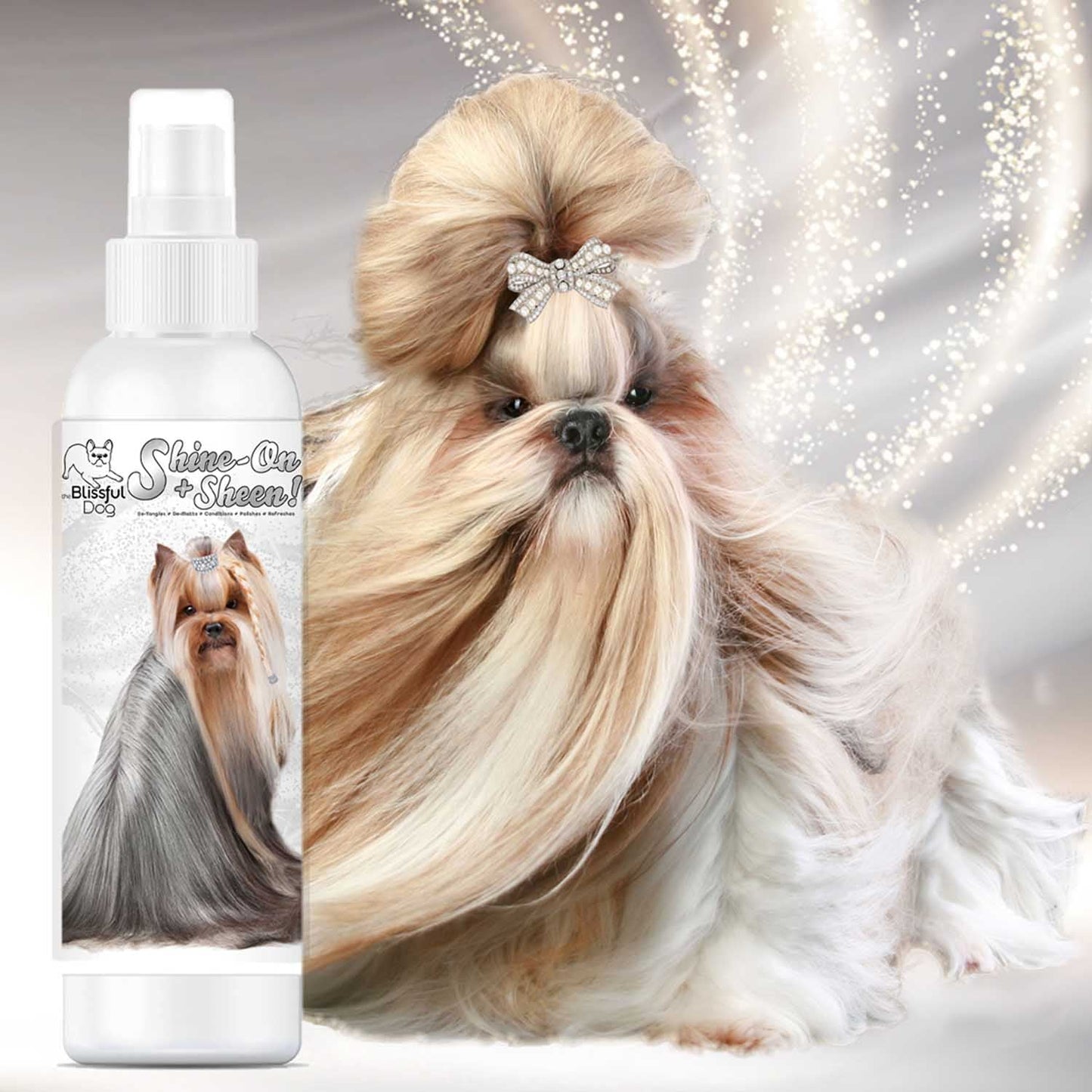 Shine-On+Sheen Dog De-Tangling Coat Spray by The Blissful Dog – Leave-In Conditioner & Coat Polish
