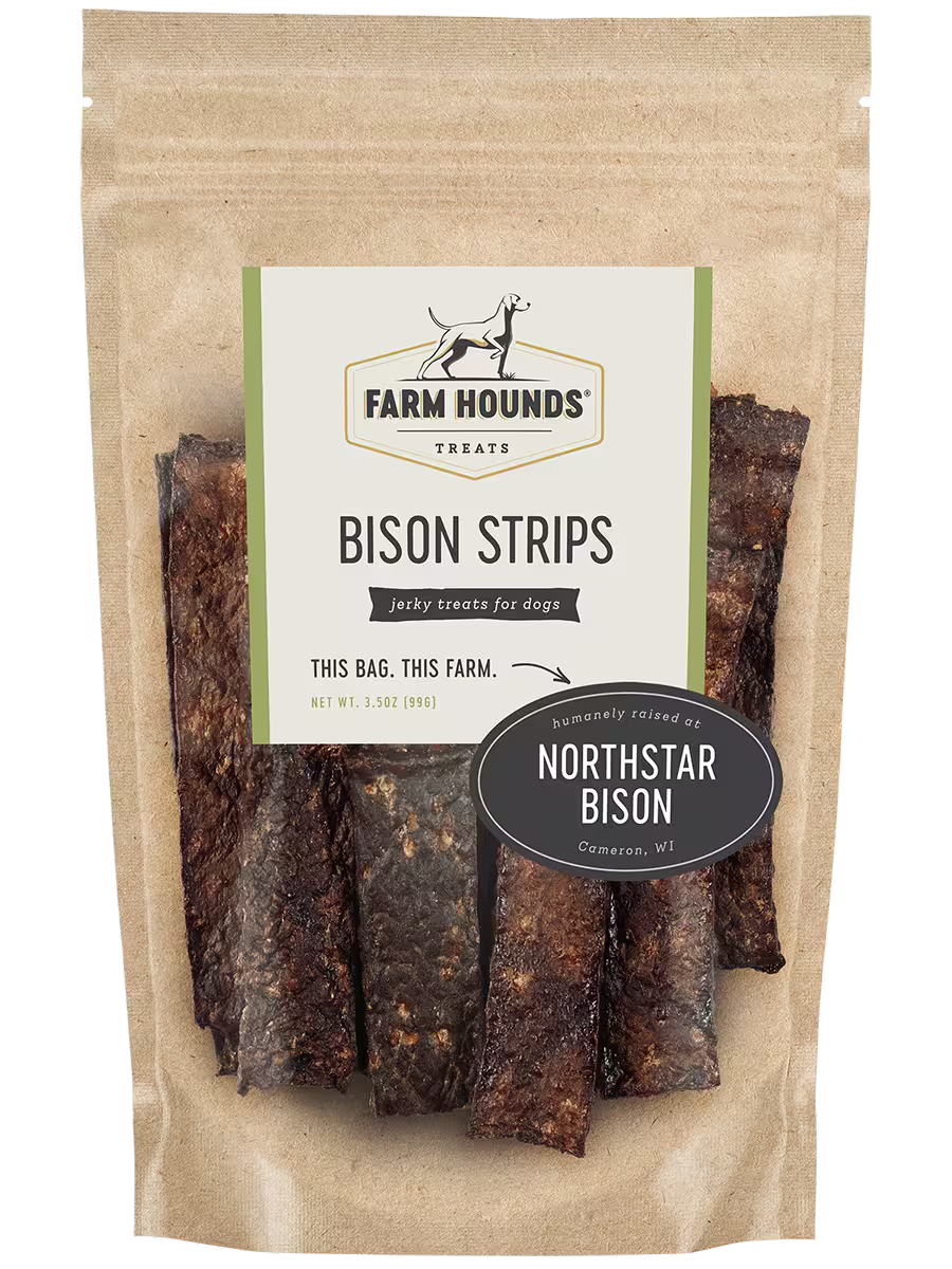 Farm Hounds Pasture-Raised Bison Strips for Dogs – 4 oz