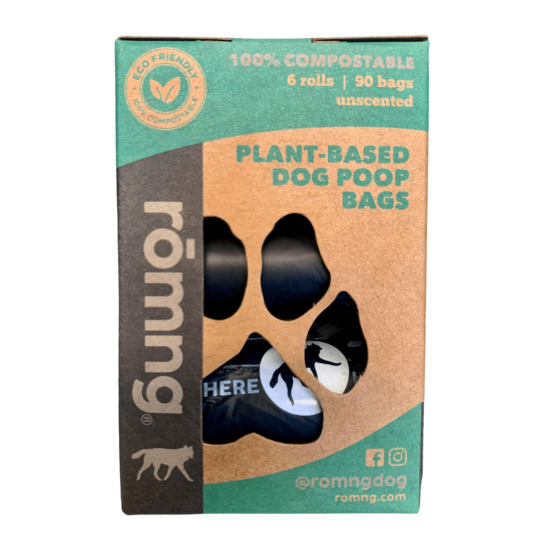 Compostable Dog Poop Bags + Bamboo Fiber Dispenser | TUV Austria Certified — rōmng